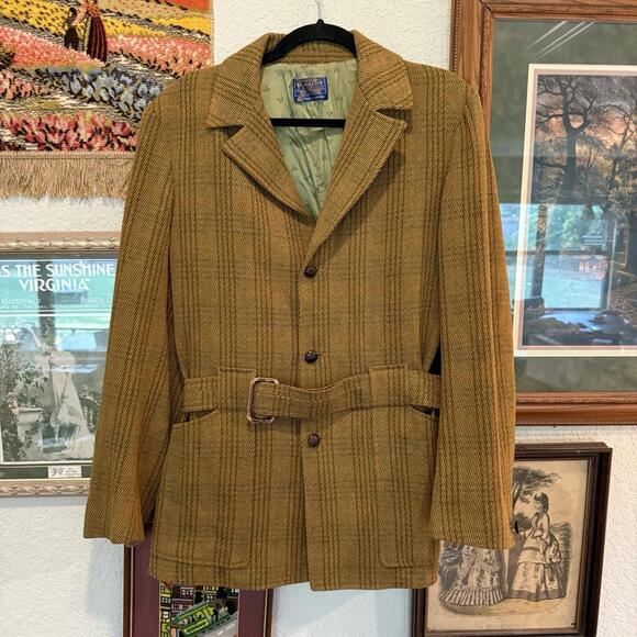 Pendleton Jackets & Blazers - Vintage Pendleton 60s Plaid Tweed Wool Cropped Trench Style Belted Coat Size Med
